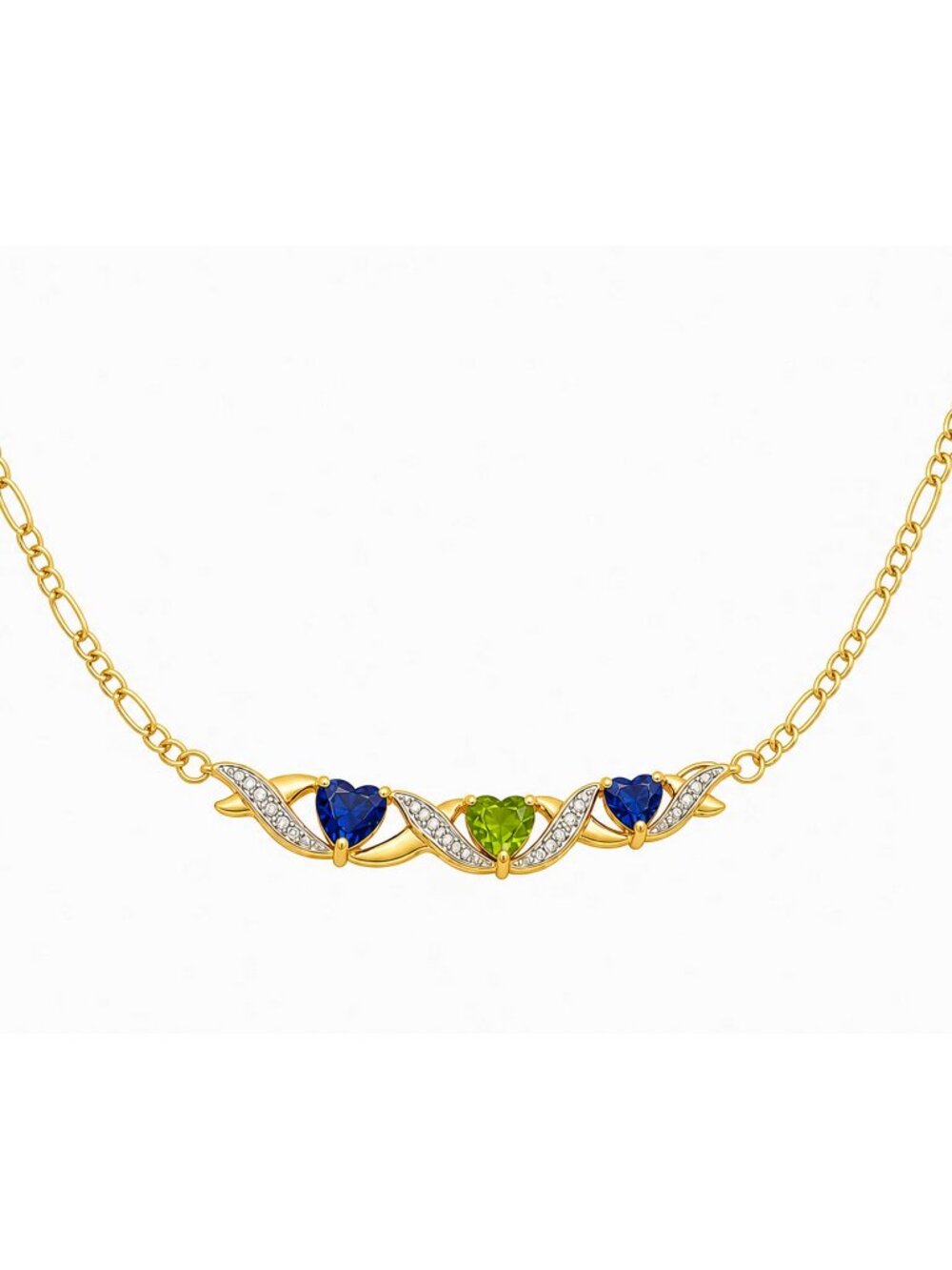Genuine 0.96 Peridot, Tanzanite & Diamond Heart Necklace 10k SOLID Gold - Picture 1 of 7